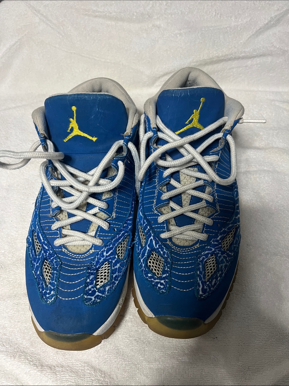 Jordan 11 Blue and Yellow Retro Basketball Sneakers